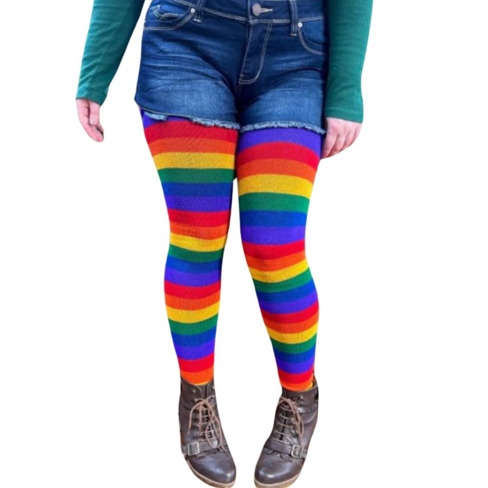 Radiant Rainbow Thigh-High Socks - Vibrant & Cozy